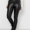 Теплі лосини на велюрі із еко-шкіри чорні Leggings