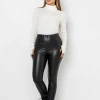 Теплі лосини на велюрі із еко-шкіри чорні Leggings
