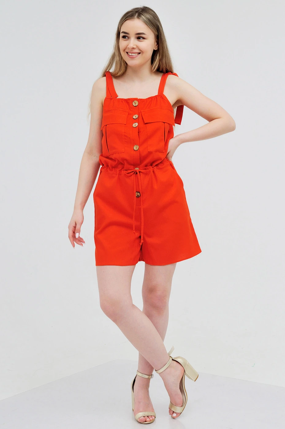 Однотонний комбінезон-шорти з льону Max Mara червоний Korsika