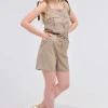 Однотонний комбінезон-шорти з льону Max Mara кавового кольору Korsika