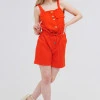 Однотонний комбінезон-шорти з льону Max Mara червоний Korsika