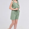Однотонний комбінезон-шорти з льону Max Mara оливкового кольору Korsika