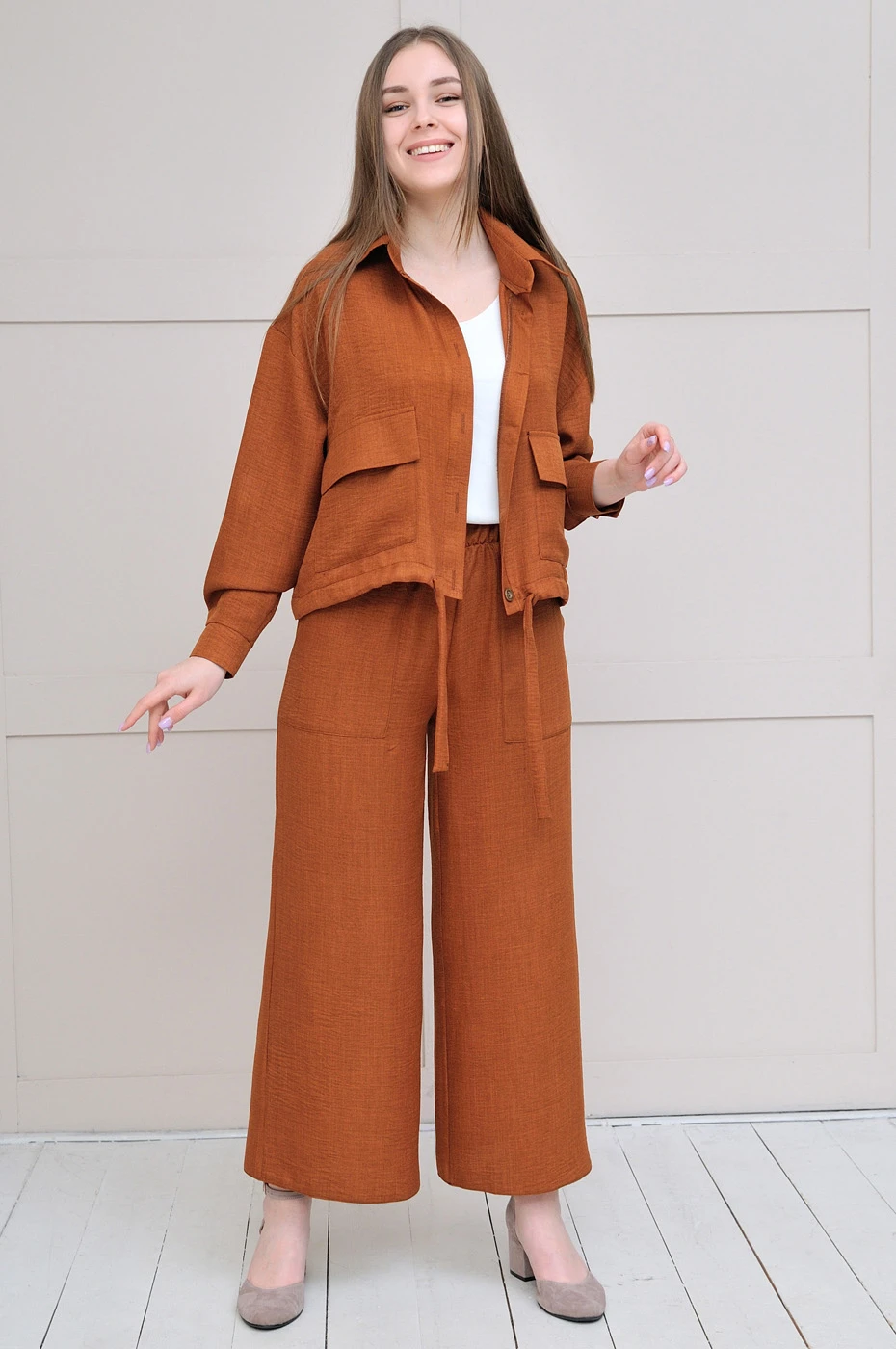 Костюм з кюлотами із льону Max Mara теракотового кольору Омеgа