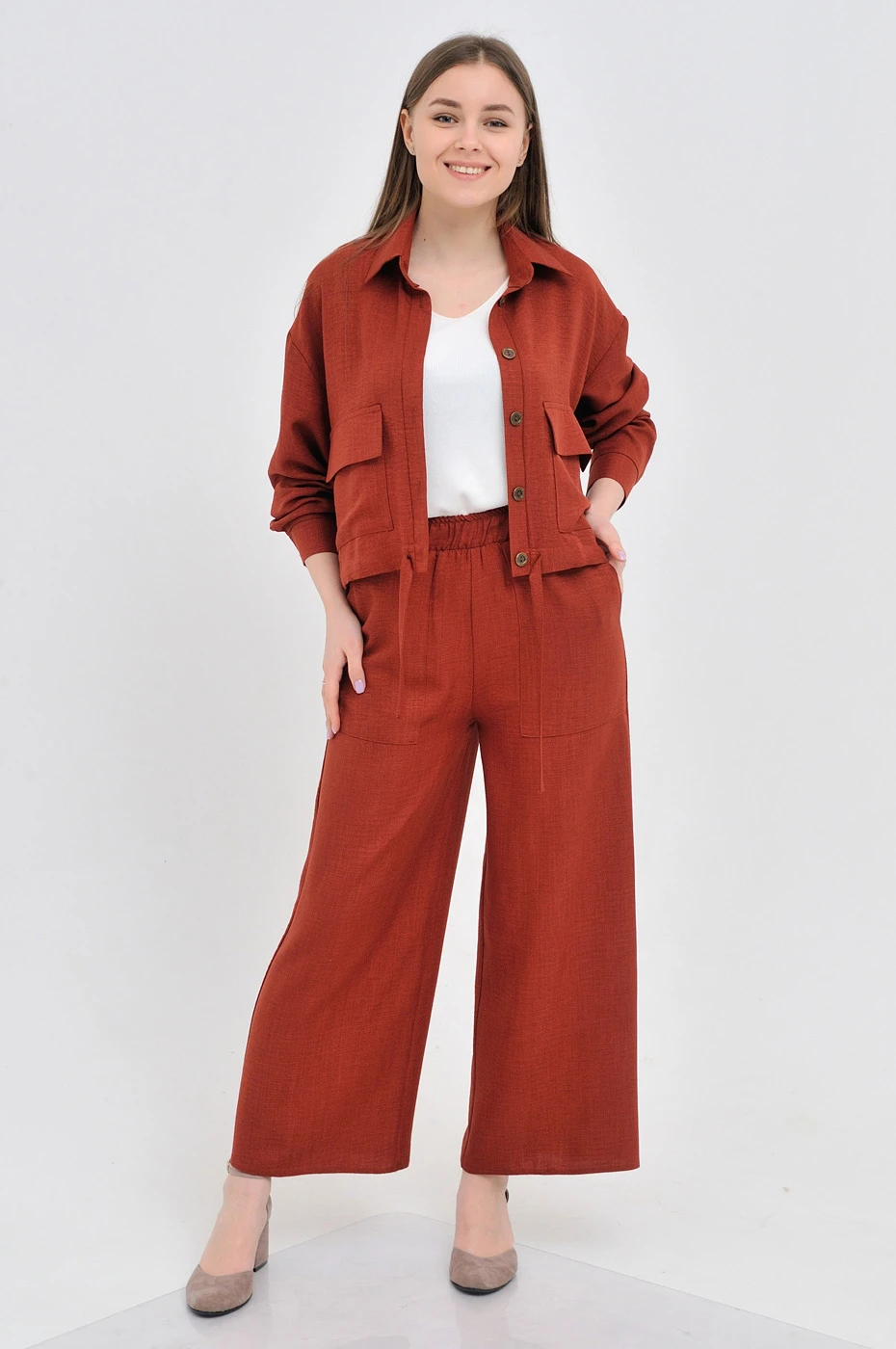 Костюм з кюлотами із льону Max Mara коньячного кольору Омеgа