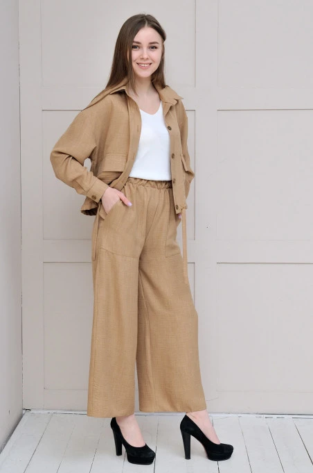 Костюм з кюлотами із льону Max Mara бежевий Омеgа