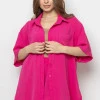 Літній костюм овесайз із шортами Bermudy малиновий