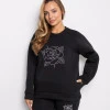 Чорний теплий костюм без капюшона з вишивкою Rose 476