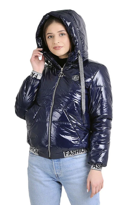 Міні куртка на резинці із Moncler темно-синього кольору