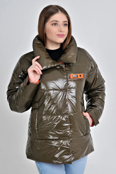Куртка кольору хакі демісезонна з плащової тканини Moncler на блискавці та липучках