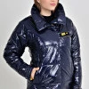 Темно-синя куртка демісезонна з плащової тканини Moncler на блискавці та липучках