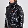 Чорна куртка з червоною підкладкою демісезонна з плащової тканини Moncler на блискавці та липучках