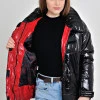Чорна куртка з червоною підкладкою демісезонна з плащової тканини Moncler на блискавці та липучках