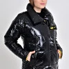 Чорна куртка з жовтою підкладкою демісезонна з плащової тканини Moncler на блискавці та липучках