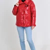 Червона куртка демісезонна з плащової тканини Moncler на блискавці та липучках