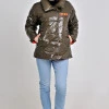 Куртка кольору хакі демісезонна з плащової тканини Moncler на блискавці та липучках