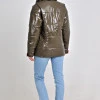 Куртка кольору хакі демісезонна з плащової тканини Moncler на блискавці та липучках