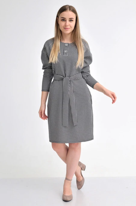Сукня міді в дрібну гусячу лапку чорна Shanel