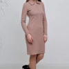 Сукня прямого силуету з мустангу ангора рубчик Klassik пудрового кольору