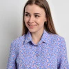 Сукня-сорочка з платяного крепу в блакитний квітковий принт з поясом Donna