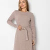 Кавова трикотажна сукня Teona з поясом