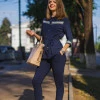 Темно-синя блузка сорочка з мереживом у дрібний горошок з 3/4 рукавом Versal