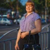 Жіноча сорочка з коротким рукавом в темно-синю смужку Nika