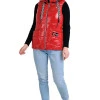 Жилетка Moncler на блискавці з капюшоном червона Ж-15